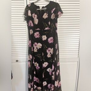 Long pant suit with beautiful flowing rose overlay